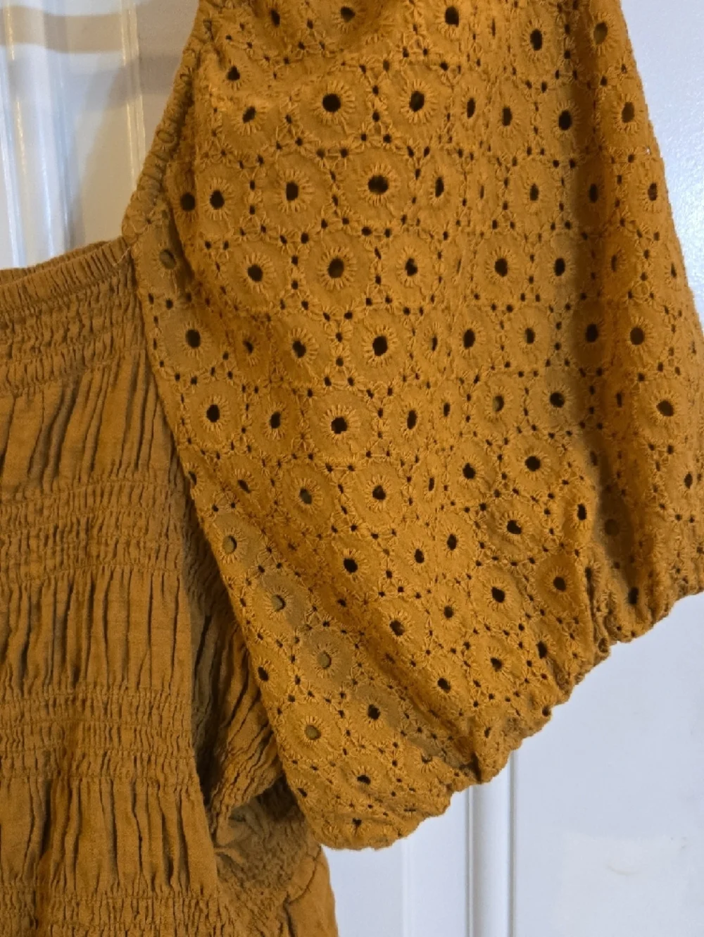 Maurices mustard smocked peplum top with puff sleeves - Picture 4 of 5